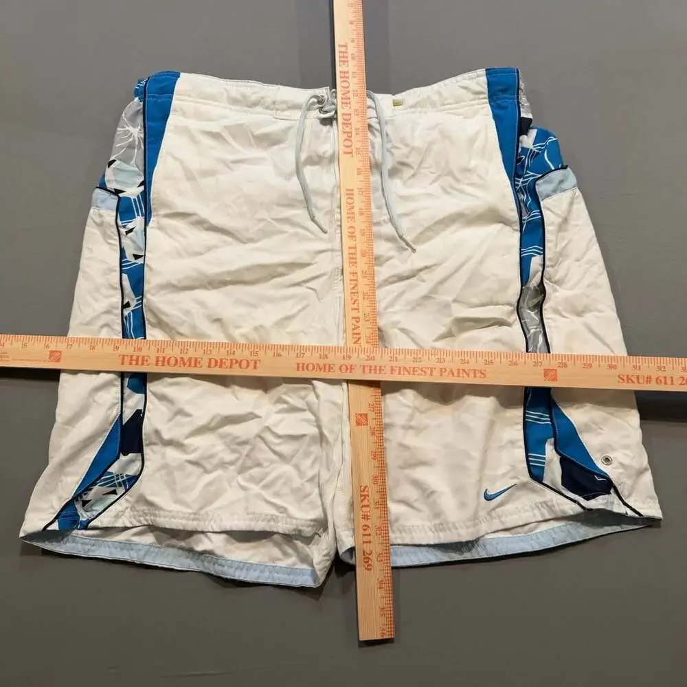 Nike Swim Trunks Size XXL White Blue Board Shorts Graphic